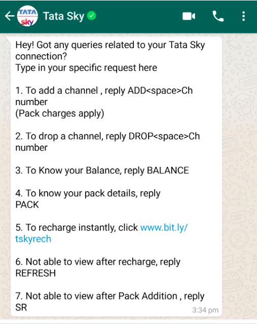Tata sky whatsapp