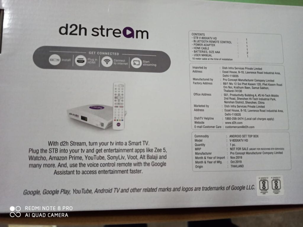 d2h Stream STB Back Cover