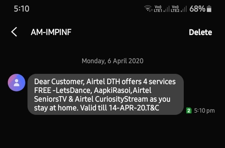 Airtel Digital TV follows Tata Sky and Dish TV to offer free service channels