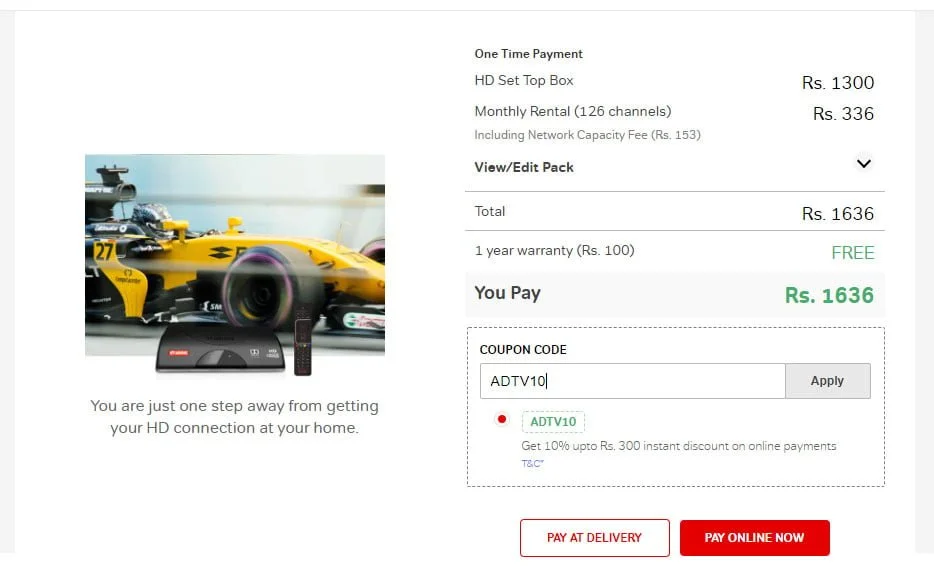 10% off on new Airtel Digital TV connections paid online; massive discounts on opting for 6 or 12 month pack