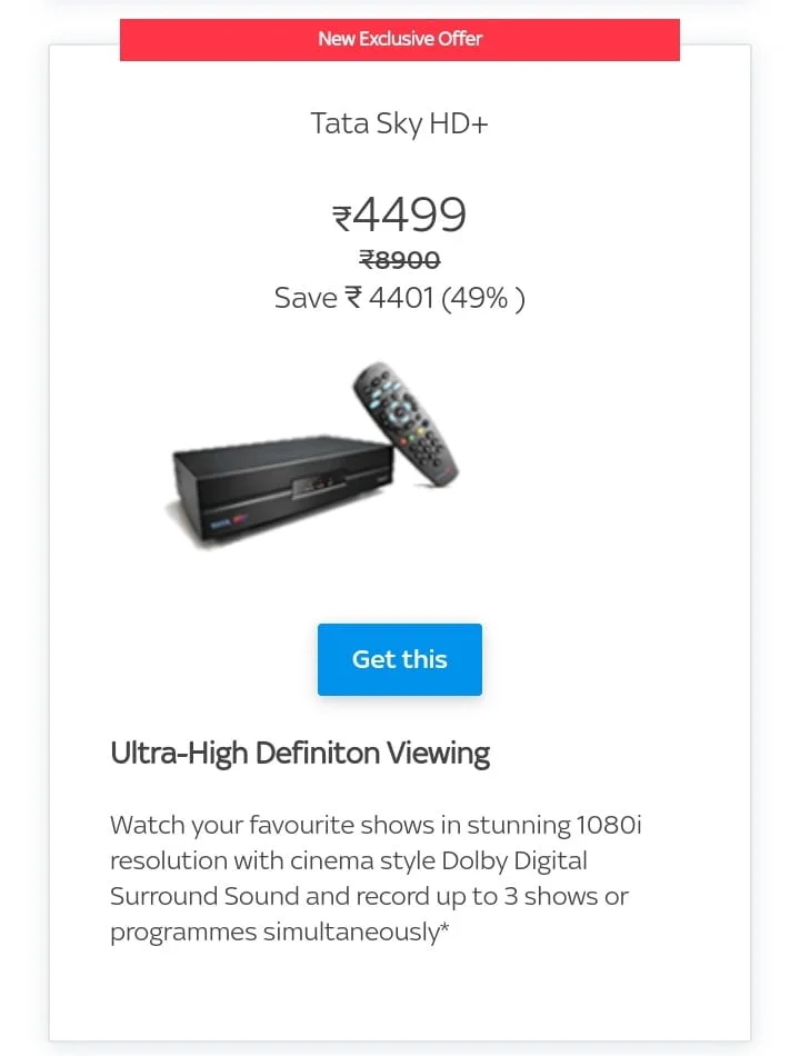 Tata Sky HD multi TV price drop