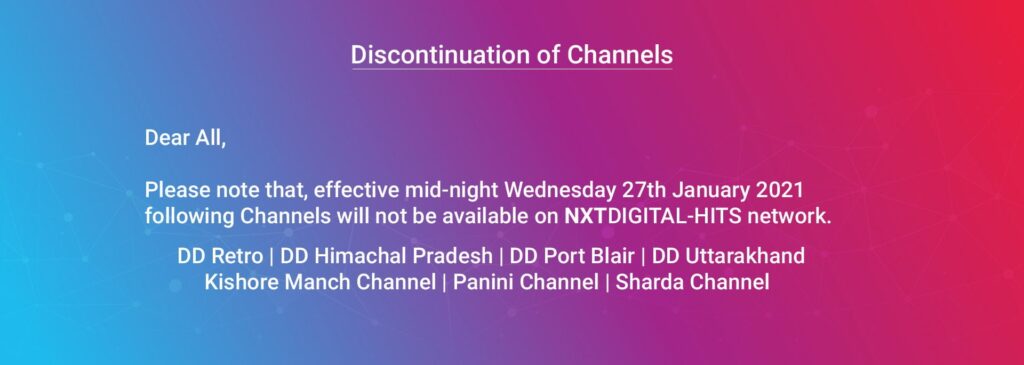NXTDIGITAL - HITS network to discontinue 7 channels from 27th January 2021