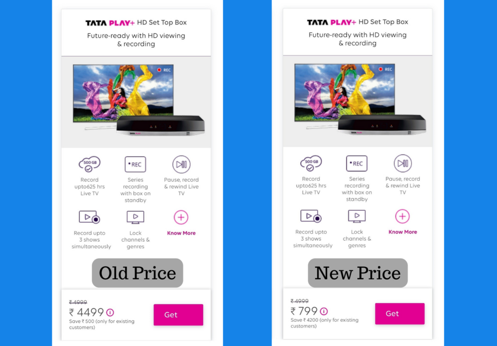 Tata Play HD upgrade price comparison